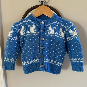 Hand-Knit Sweater with Bunny Print - Size 12-18 Months Approximately
